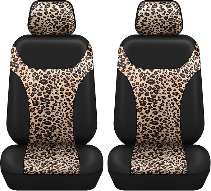AUTOFAN Universal Fit Front Car Seat Covers (2-Pack) – Premium PU Leather with Leopard Print Design, Airbag Compatible, Easy Installation, Stylish Interior Upgrade for Cars & SUVs