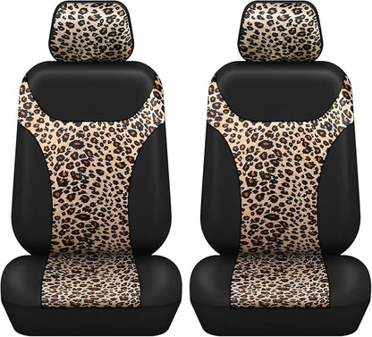 AUTOFAN Universal Fit Front Car Seat Covers (2-Pack) – Premium PU Leather with Leopard Print Design, Airbag Compatible, Easy Installation, Stylish Interior Upgrade for Cars & SUVs