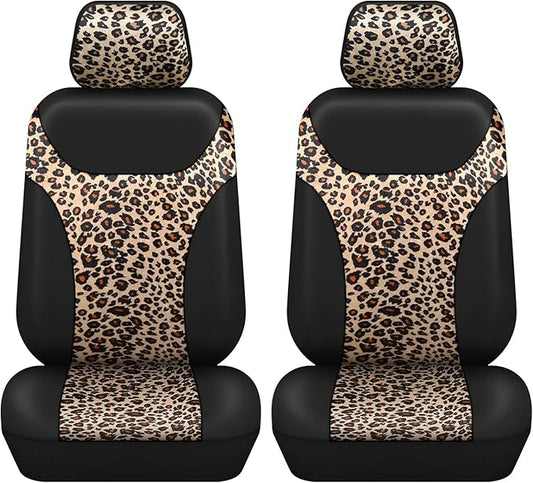 AUTOFAN Universal Fit Front Car Seat Covers (2-Pack) – Premium PU Leather with Leopard Print Design, Airbag Compatible, Easy Installation, Stylish Interior Upgrade for Cars & SUVs