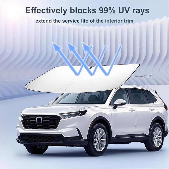 Windshield Sun Shade for 2017-2022 Honda CRV| Front Window Sun Visor| 310T Reflective Polyester| UV Heat Insulation Protection| Foldable Sunshade with Storage Pouch| Outdoor Camping