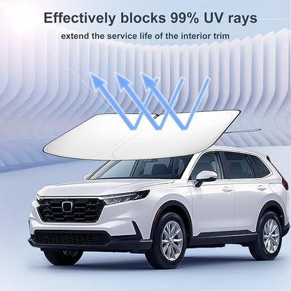 Windshield Sun Shade for 2017-2022 Honda CRV| Front Window Sun Visor| 310T Reflective Polyester| UV Heat Insulation Protection| Foldable Sunshade with Storage Pouch| Outdoor Camping