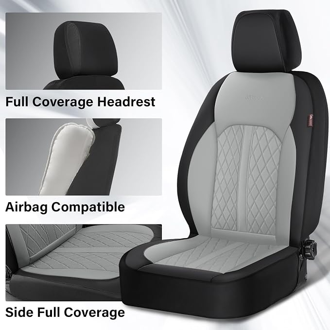 Coverado Universal Leather Seat Covers Full Set for 5 Seats – Waterproof, Durable All-Weather Protector for SUV, Pickup Truck, Sedan （Black&Gray）