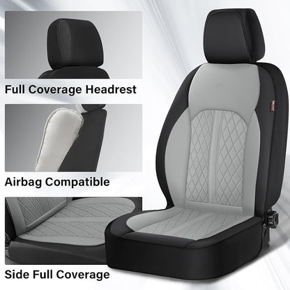 Coverado Universal Leather Seat Covers Full Set for 5 Seats – Waterproof, Durable All-Weather Protector for SUV, Pickup Truck, Sedan （Black&Gray）