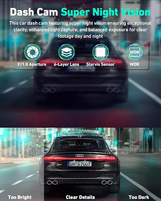 4K Dash Cam Front, Built-in 5GHz WiFi & APP Control, Dash Camera for Cars W/ 32GB Included, 3.2" IPS Screen Car Dash Cam W/ 24H Parking Monitor, G-Sensor Night Vision, Loop Recording