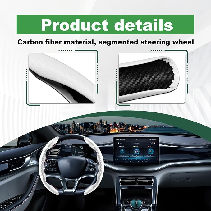 2pcs Carbon Fiber Anti-Skid Steering Wheel Cover, Anti-Skid Steering Wheel Cover/Segmented Steering Wheel Protector/Car Interior Accessories for Men/Women - Durable(White)