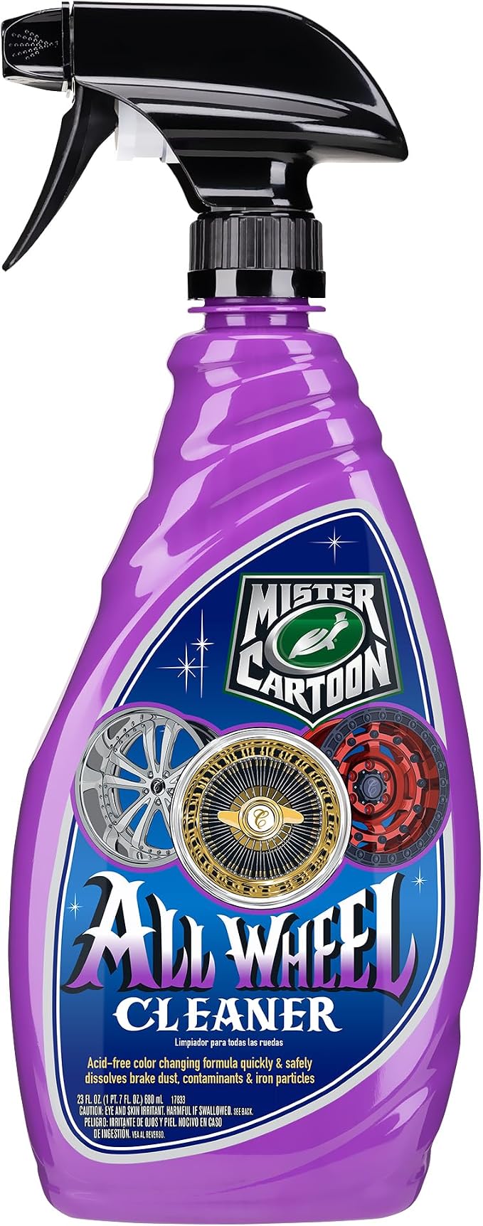 Turtle Wax X Mister Cartoon 54251 All Wheel Cleaner, Removes Surface Contaminants, Brake Dust and Rust, Safe for Paint and Wraps, Metal, and Glass, Low Odor Color Changing Formula, 23 oz.