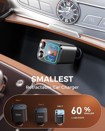 SUPERONE Retractable Car Charger, 69W Car Charger Adapter for iPhone 17 USB C Charger Fast Charging with Starry Light, Car Accessories Compatible with iPhone 17/16/15/14/13/12, iPad, Android, Pixel