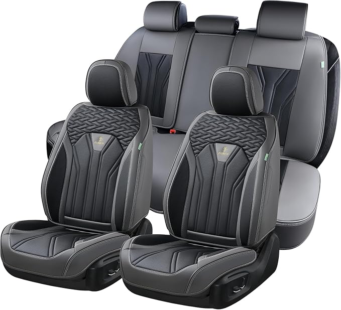 FLORICH Rear Seat Covers Leather Car Seat Covers Waterproof Back Seat Cover Automotive Seat Covers Universal Seat Cushion Protector for Most Cars Trucks SUV-Gray&Black