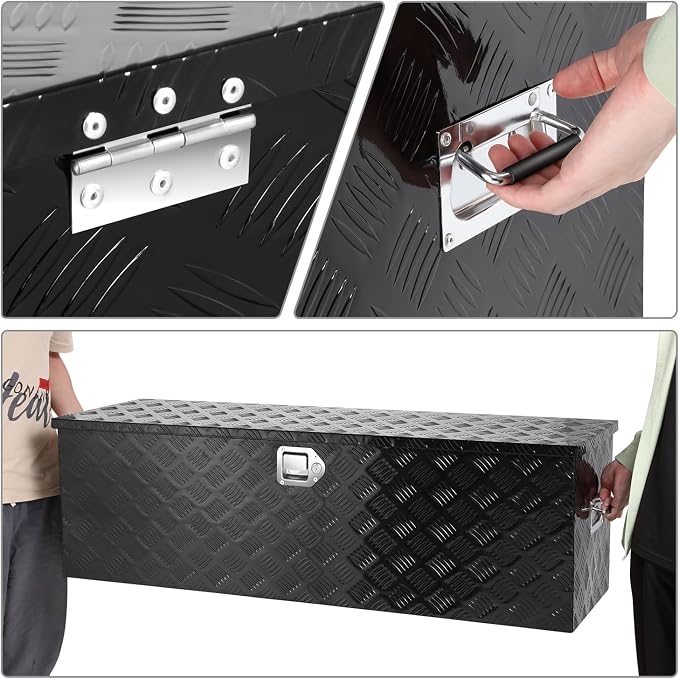 DNA MOTORING Truck Tool Box Lockable Storage Box, Truck Bed Tool Box Truck Bed Organizer Aluminum Truck Tool Boxes for Bed of Truck, w/Lock & Keys, 47"L X 15" W X 15" H Black, TBOX-T5-001-BK