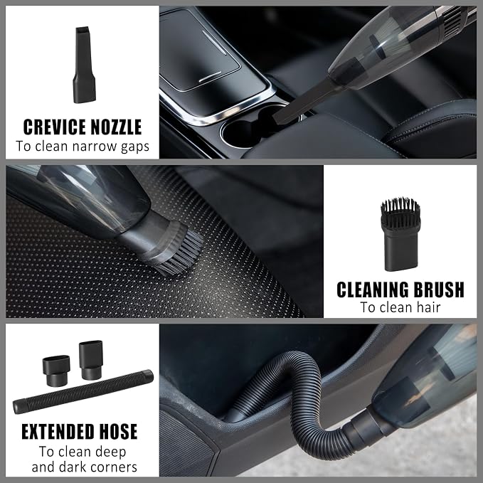 Car Cleaning Kit, Car Vacuum Interior Detailing Cleaner Kit with High Power Handheld Vacuum, Brush Set, Windshield Tool, Duster, Towels, Complete Car Care Tools for Women (Black)