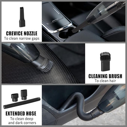 Car Cleaning Kit, Car Vacuum Interior Detailing Cleaner Kit with High Power Handheld Vacuum, Brush Set, Windshield Tool, Duster, Towels, Complete Car Care Tools for Women (Black)