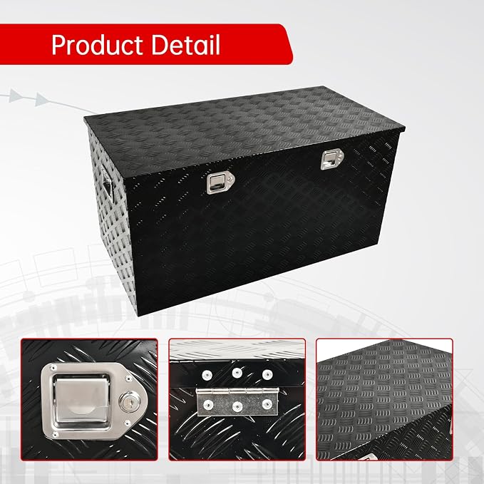 48''Inch Aluminum Truck Tool Box Truck Bed Toolbox Truck Trailer Chest Box Trailer Underbody Storage Organizer Waterproof Square Storage Organizer w/Lock & Keys Black(‎48" Lx24''x24'')