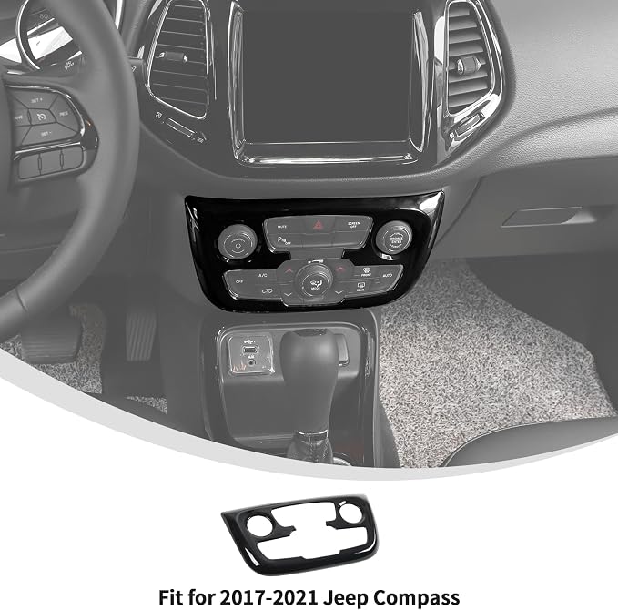 Linskip Climate Control Accent Trim Compatible with 2017 2018 2019 2020 2021 Jeep Compass, Control Panel Cover for Jeep Compass Interior Accessories(Gloss Black)