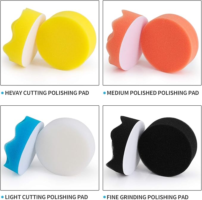 Kshineni 3 Inch Drill Buffing Pad, 11 Pcs Car Foam Polishing Pads Kit, Drill Buffer Polisher Attachment Buffing Kit for Car Polishing, Waxing, Sealing Glaze