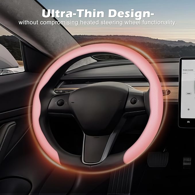Frani Nappa Leather Steering Wheel Cover,Universal Fit 15 Inch-Premium Non-Slip Breathable Comfort Grip for Cars Trucks SUVs,Anti-Slip Durable Interior Upgrade Light Pink
