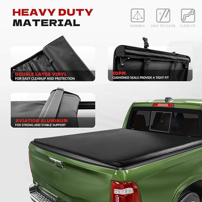 Soft Roll Up Truck Bed Tonneau Cover Compatible with 2002-2018 Dodge Ram 1500; 2003-2025 2026 Ram 2500 3500; 2019-2024 Classic | 6'4" (76") Bed Without Rambox