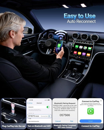 vnilrgle CarPlay Wireless Adapter for Apple iPhone（2026 Upgraded） Bluetooth Dongle Convert Wired to Wireless Adapter for CarPlay, Plug and Play, Auto Connect Fast and Stable(Pink)