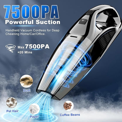 Upbooz Handheld Vacuum Cordless Rechargeable Portable Car Vacuum, 7500Pa Powerful Suction Mini Hand Held Vacuum, 670ML Cup Lightweight Small Vacuum Cleaner for Car/Office/Home, Pet Hair