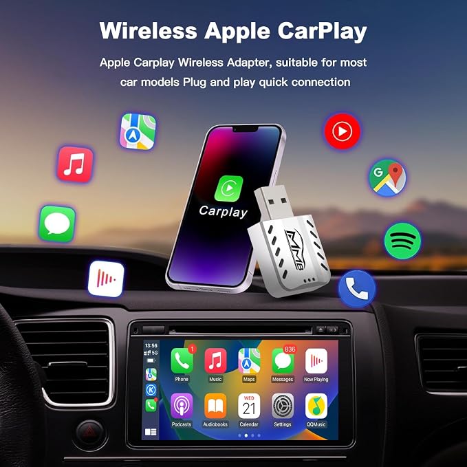 MMB CarPlay Wireless Adapter, 2025 Upgrade CarPlay Dongle Converts Wired to Wireless for iPhone, USB C/A Plug and Play CarPlay Adapter Compatible with iPhone iOS 10+ and Cars with CarPlay