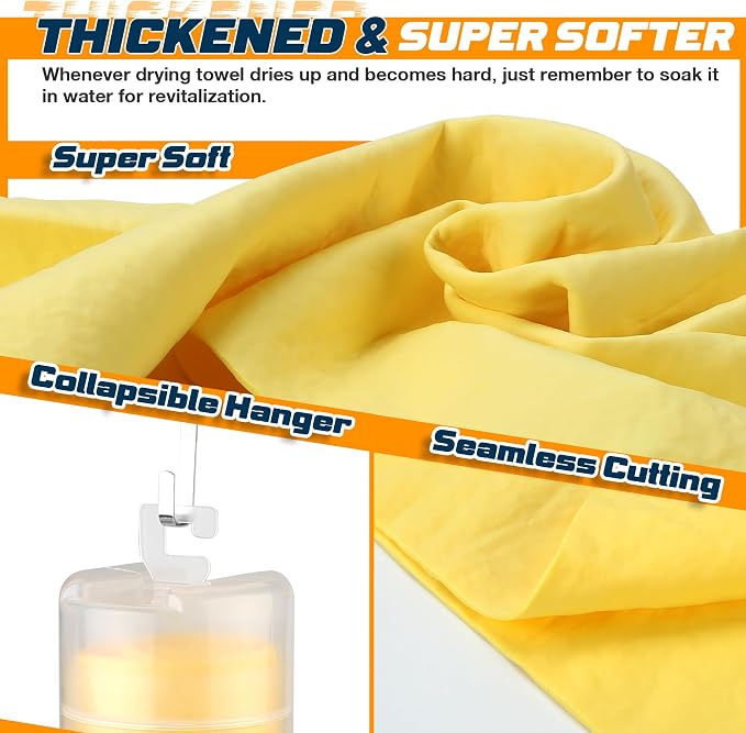 Premium Absorbent Car Drying Towel, 2 Pack 26''x17'' Super Soft Shammy Towel for Vehicle, Reusable Chamois Cloth for Car Drying, Dust Remove, Bathroom, Scratch/Spot/Streak Free, Yellow & Blue
