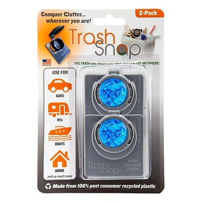 Reusable Bag Holders for Trash & Recycling | Eco-Friendly, Adhesive Clip System for Car, RV, Home, Travel, Boat | Recycled Plastic Blue Lagoon - 2 Pack