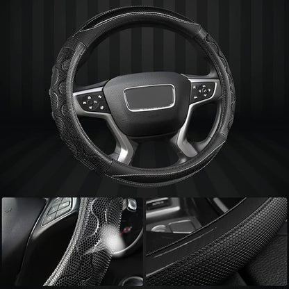 GIANT PANDA Steering Wheel Cover for GMC Sierra Acadia Terrain Yukon(3D Honeycomb-Black-Standard Size)