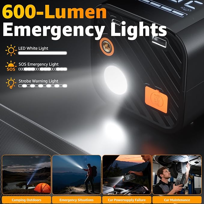Lehwey Portable Jump Starter with Air Compressor - 12V Car Battery Jumper Starter Box 5500A (All Gas/12L Diesel) 9-in-1 with Air Blower, 150PSI Tire Inflator, 3-Mode Emergency Flashlight, LCD Display