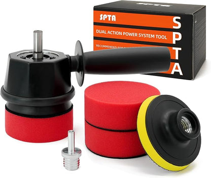 Dual Action Power System Tool, Forced Dual Action Polisher Adapter Detailing Tool with 3Pcs Polishing Pads For Cordless Drill for Car Polishing, Buffing, Waxing and Compounding -DAPSTS3
