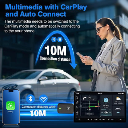 CarPlay Adapter, Convert Wired to Upgrade USB Wireless CarPlay Adapter for Wireless Control Plug and Play Compatible with Cars from 2016 and Apple iPhone iOS 10+,Black