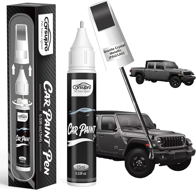 Granite Crystal Metallic(PAU/LAU) for Jeep Touch Up Paint Pen, 2 in 1 Car Scratch Remover with Pen Tip and Brush, Precise Color Match for Car Paint Scratch Repair, Quickly and Easily Fix Chips and Nicks