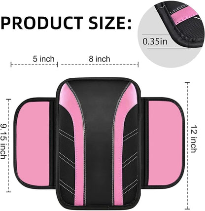 NBTEPEM 10 Pcs Car Floor Mats Full Set & Sport Leather Steering Wheel Cover 14.5-15 inch, Center Console Cover, Seat Belt Cushion, Cup Holder Coaster, Universal Automobile Interior Sets (Pink)