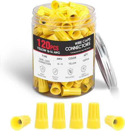Nilight 120PCS Yellow Wire Connectors Kit 16-14 AWG Electric Wire Caps Insulating Insert Twist Electrical Wire Terminal with Spring for Connect Electrical Wiring Automotive Car Truck Boats Marine