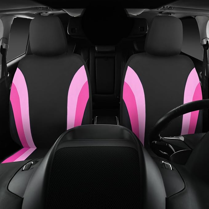 CAR PASS Line Rider Sporty Front Seat Covers,Pink Car Seat Covers Two Front Seats Only for Cute Women Girl, Airbag Compatible,Universal Fit Sedans,Cars,Vans,SUV,Truck(Black and Pink)