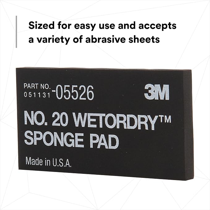 3M Wetordry Sponge Pad 20, 05526, 5-1/2 in x 2-3/4 in x 3/8 in, 5 Pack, Flexible, Long Lasting