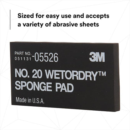 3M Wetordry Sponge Pad 20, 05526, 5-1/2 in x 2-3/4 in x 3/8 in, 5 Pack, Flexible, Long Lasting