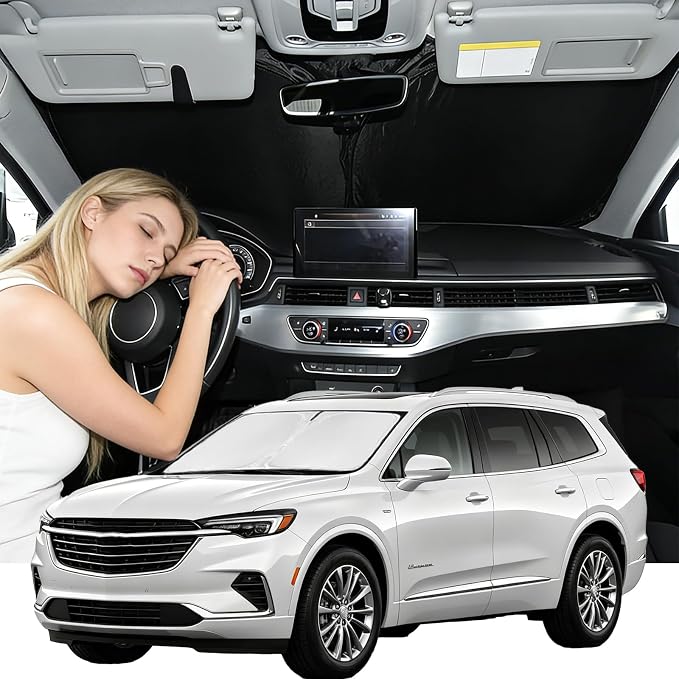 for Buick Enclave 2018-2024 2025 Windshield Sun Shade - 4 Layers Car Sunshades for Front Windows Shade Cover Custom Fit Enclave Sun Visor 250T Retractable Shade Blocks UV Rays Car Accessories