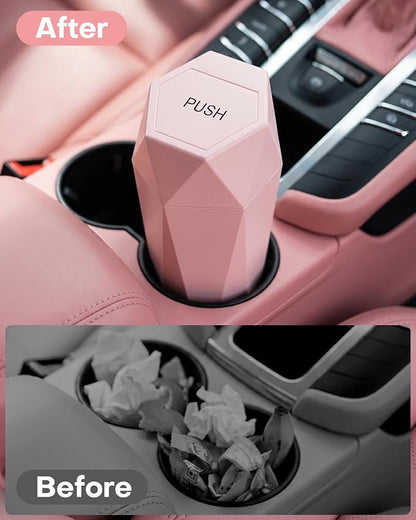 HOTOR Car Trash Can with Lid - 2 Pack, Car Accessories for Interior, Leakproof Vehicle Garbage Can with 30 Attached Trash Bags, Multipurpose Organizers and Storage for Home, Office, Pink