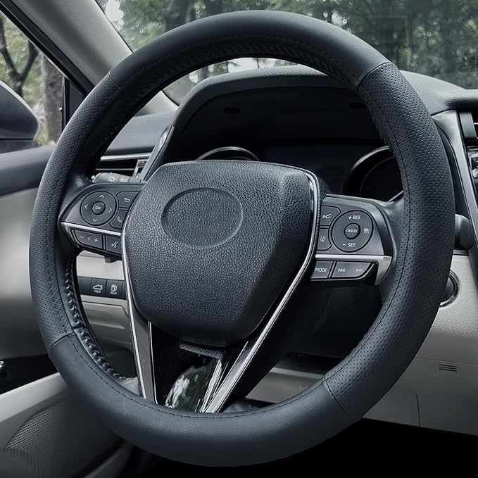 Steering Wheel Cover 15.25-16 inch, Non-Slip Car Wheel Protector for F-150 Tundra Range Rover, Non-Folding Packaging, Microfiber Leather, Black