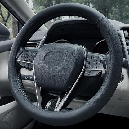 Steering Wheel Cover 15.25-16 inch, Non-Slip Car Wheel Protector for F-150 Tundra Range Rover, Non-Folding Packaging, Microfiber Leather, Black