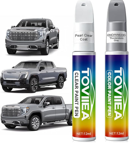 Thunderstorm Gray(GNO/WA633D) Touch Up Paint Compatible with GMC,2-In-1 Car Scratch Remover Pen,Car Paint Scratch Repair Kit for Scratches,Chips & Nicks,2-PCS SET