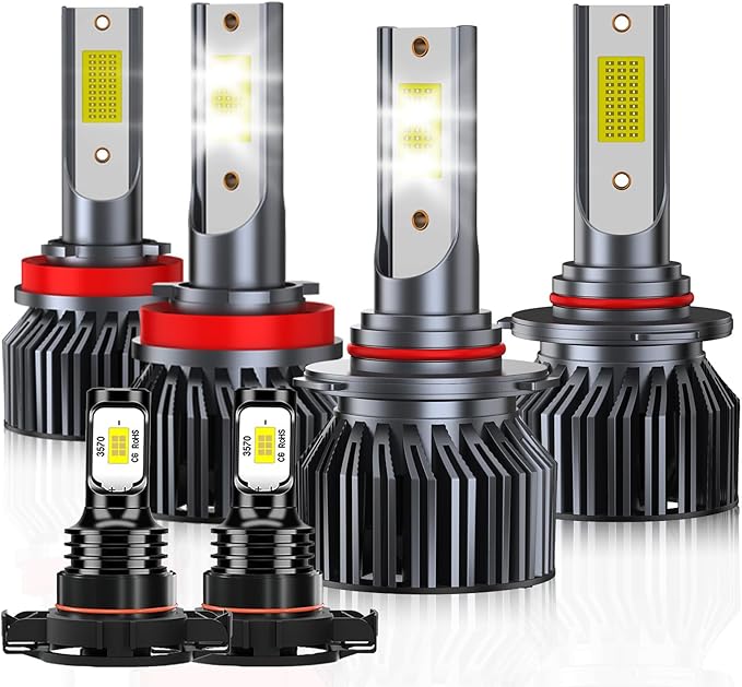 Fit For Chevy Tahoe 2007-2015 Dual Application Beam Bulbs Combo, 40000LM 300% Brightness 6500K White Enhanced Visibility with Cooling Fan Fog Light Bulbs Kit, Direct Installation, Pack of 6