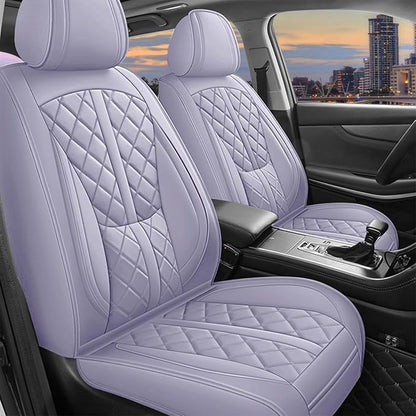 otoez Car Seat Covers Full Set, Universal Leather Seat Cover 5 Seat Waterproof & Breathable Automotive Seat Protector Full Coverage for Cars Sedens, Trucks, SUVs, Vans (Light Purple)