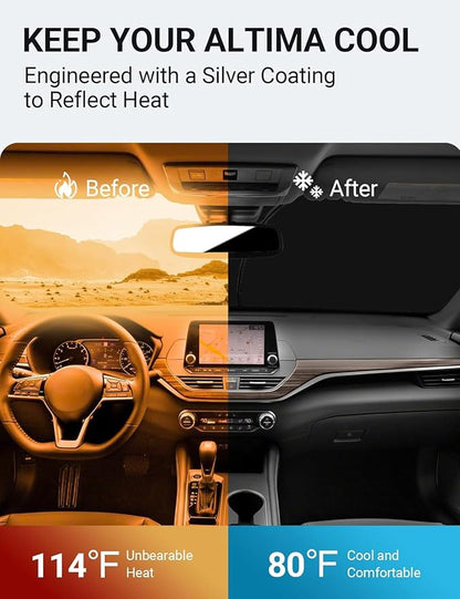 Proadsy Windshield Sun Shade for Nissan Altima 2019-2025 2026 4-Layer Foldable Front Sunshade Protector Sun Visor Blocks UV Rays Keep Car Cooler