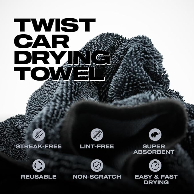 Nasiol Twist Car Drying Towel, Highly Absorbent Quick Dry, Soft Banded Edges - Scratch Free - Double Sided - Safe for Car Paint Twist Microfiber Evo Detailing Towel (23 x 19 inch)