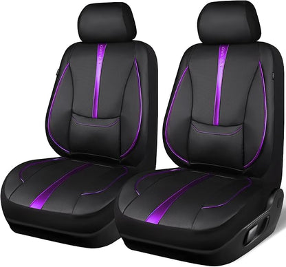 CAR PASS Nappa Leather Car Seat Covers, Water Resistant 3D Foam Faux Leather Seat Covers, Lumbar Support Automotive Seat Covers 2 Front Seats, Comfort & Universal Fit for Cars SUV Truck, Black Purple