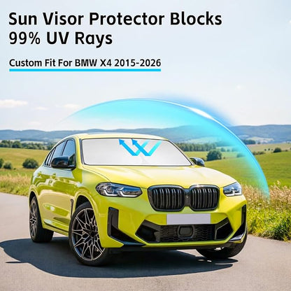 Windshield Sun Shade for BMW X4 2015-2026 Sunshade 300T Windshield Cover Shield Protector Blocks UV Rays Custom Fit X4 Front Window Shades Windshield Accessories Keep Cool Foldable
