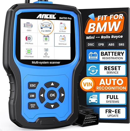 ANCEL BM700 PRO Fit for BMW Scanner - Battery Registration Tool, Code Reader for BMW/Mini/RR, Advanced OBD2 Scanner Auto V-I-N, Full System Diagnostic for BMW Scan Tool with All Reset Services (Blue)
