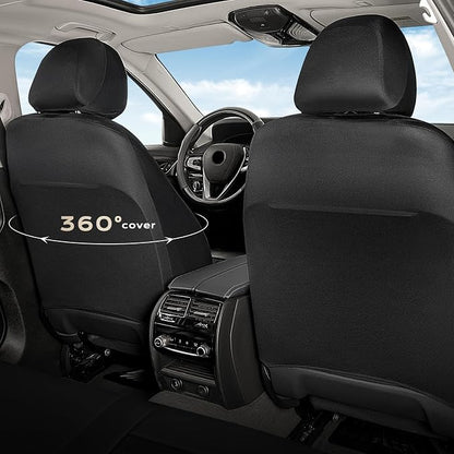 Coverado Car Seat Covers Front Seats Luxury Leather Automotive Mesh 2 Pack Airbag-Compatible Universal Fit Seat Protector Seat Cushion for SUV Sedan Truck Black