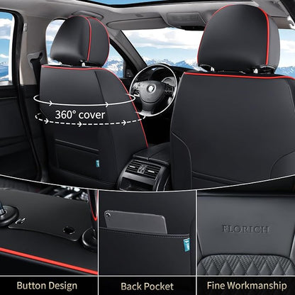 FLORICH Seat Covers, Car Seat Covers Full Set, Luxury Nappa Leather Seat Covers, Breathable and Waterproof Car Seat Protector 5 Seat, Automotive Seat Covers Universal Fit for Most Cars-Black