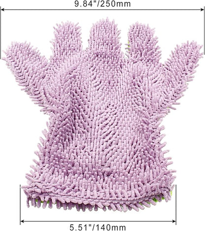 BokWin 2-Pack Car Wash Mitt Scratch Free, 5-Finger Microfiber Wash Mitts, Car Interior Exterior Cleaning Gloves, Auto Chenille Washing Sponge Kits for Cleaning Wheel Tight Spot(Purple)